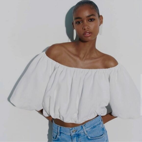 Zara linen blend balloon sleeve top - Picture 3 of 3
